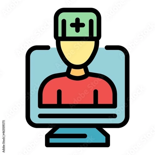 Fototapeta Online doctor icon. Outline online doctor vector icon color flat isolated
