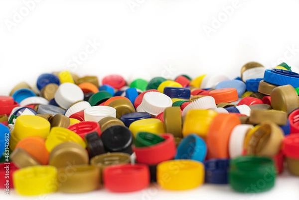 Obraz Plastic bottle screw caps isolated on white background