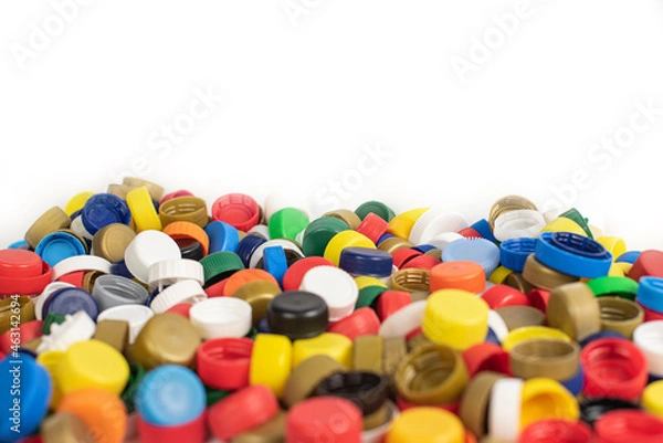 Obraz Plastic bottle screw caps isolated on white background