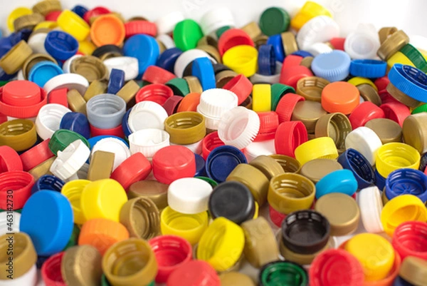 Obraz Plastic bottle screw caps isolated on white background