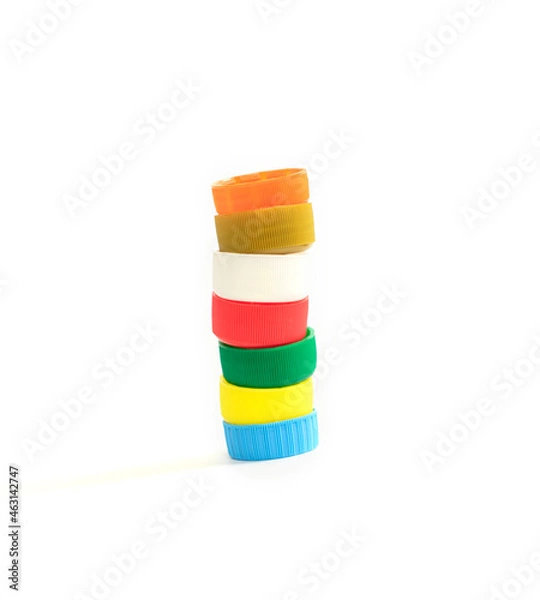 Obraz Plastic bottle screw caps isolated on white background