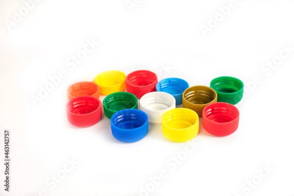 Obraz Plastic bottle screw caps isolated on white background
