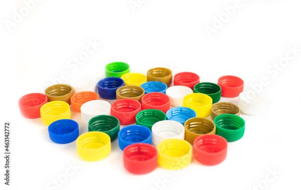 Obraz Plastic bottle screw caps isolated on white background