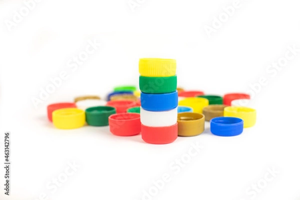 Obraz Plastic bottle screw caps isolated on white background