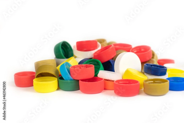 Obraz Plastic bottle screw caps isolated on white background