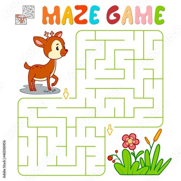 Fototapeta Maze puzzle game for children. Maze or labyrinth game with deer.