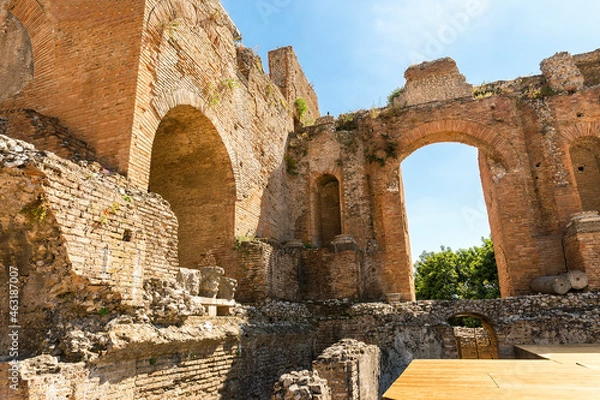 Fototapeta Panoramic Sights of The Beautiful Greek Theater of Taormina in Province of Messina, Sicily, Italy. (Part II).