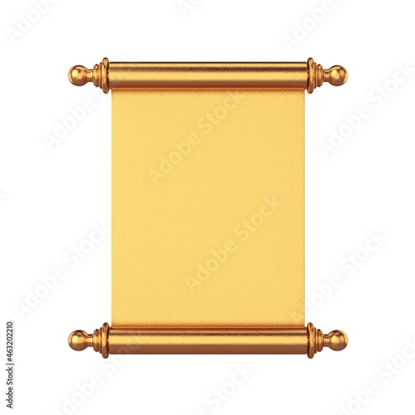 Fototapeta Open gold scroll on white background, 3d render