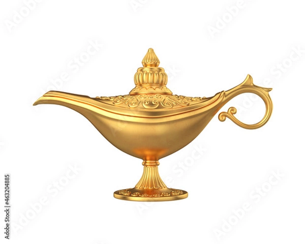 Fototapeta Golden magic lamp on a white background, 3d render
