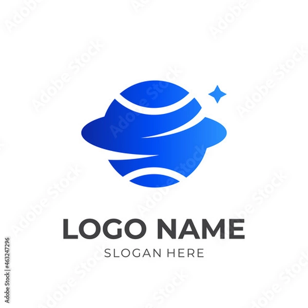 Fototapeta simple planet logo design template concept vector with flat blue color style