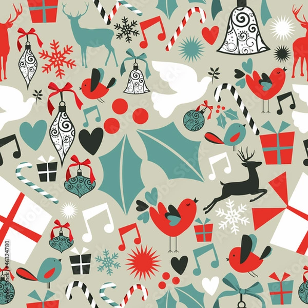 Fototapeta Christmas icons seamless pattern