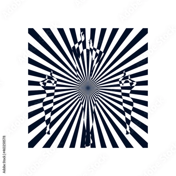 Fototapeta Linear silhouette of three girls in an abstract form