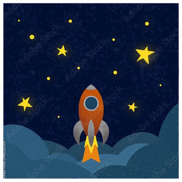 Fototapeta Rocket ship in a flat style.Vector illustration. Space travel to the moon.Space rocket launch. Project start up and development process.Innovation product,creative idea.Management.