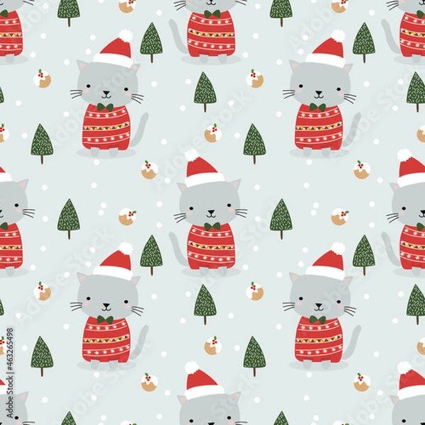Obraz Cute cat in Christmas theme seamless pattern