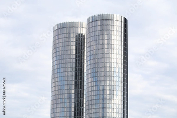 Fototapeta Close-up detail photo shot of modern round type architecture skyscrapers.