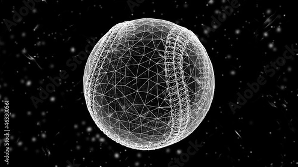 Fototapeta 3D mesh of a baseball isolated on black abstract background. 3D illustration.