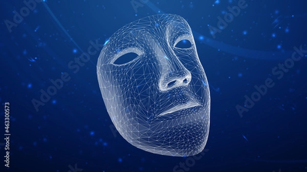 Fototapeta Three-dimensional mask isolated on black abstract background. 3D illustration.