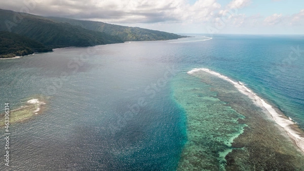 Fototapeta Aerial view of coral reef and atoll in French Polynesia. 