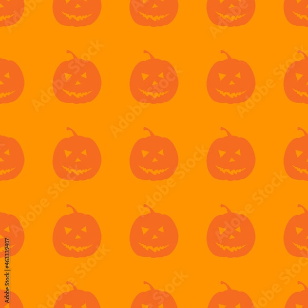 Fototapeta Flat vector illustration. Halloween seamless pattern with silhouette pumpkin on orange background. Use for wallpaper, notepad, background, paper, surface textures