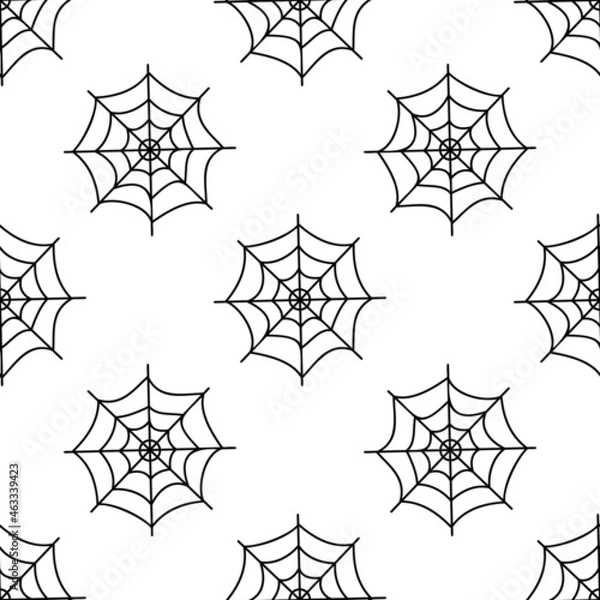 Obraz Flat vector illustration. Halloween seamless pattern with black cobwebs on white background. Use for web, notepad, background, paper