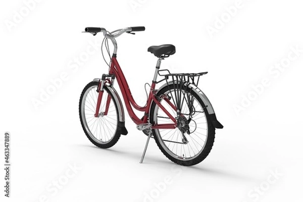 Obraz 3D illustration of side view of a red bicycle on white background