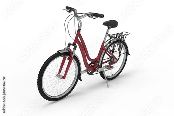 Obraz 3D illustration of Front view of a red bicycle