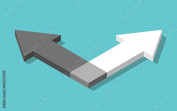 Fototapeta Black and white arrows separating. Individuality, separation, team work and relationship concept. Flat design. EPS 8 vector illustration, no transparency, no gradients