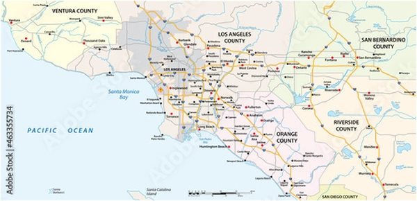 Fototapeta vector street map of greater Los Angeles area, California, United States