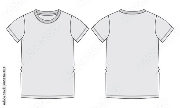 Fototapeta Short sleeve Basic T-shirt technical fashion flat sketch vector Illustration template front and back views. Basic apparel Design Mock up for Kids, boys Isolated on white background.
