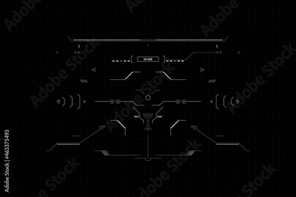 Fototapeta HUD Futuristic Technology Interface Screen Elements Panel Set Vector. Abstract Virtual Cyber Control Display Pack For Game App UI Illustration
