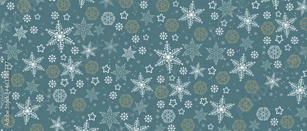 Fototapeta Winter border with vector snowflakes on blue background