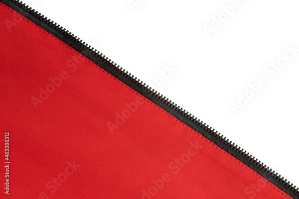 Obraz Red fabric with zipper on white background.