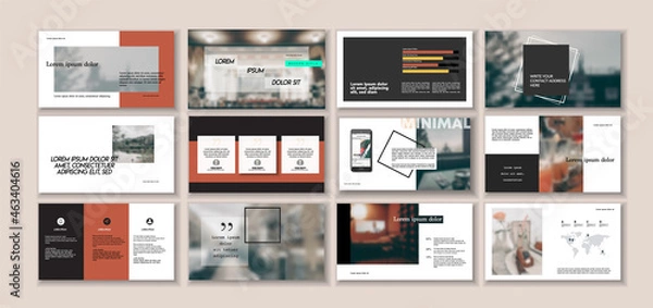 Obraz Set of business plan presentation template. Social media pack. Easy use in modern blog posts or Editable simple info banner, trendy book. For app, digital display style. Bright web flyer work. a4. ppt