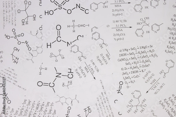 Fototapeta paper drawings of chemical formulas of elements