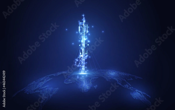 Fototapeta Antenna transmission communication tower vector background concept