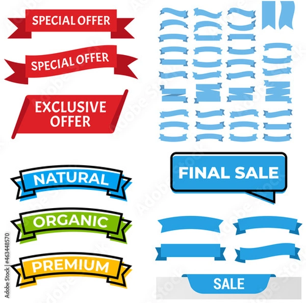 Fototapeta Red glossy ribbon vector banners.Flat vector ribbons