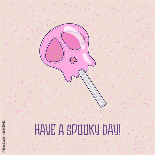 Fototapeta Vector hand drawn halloween card with lollipop skull - vector illustration, eps stock illustration