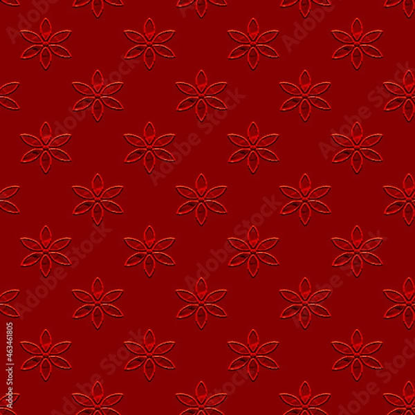 Fototapeta fiori ricamo rilievo rosso pattern
