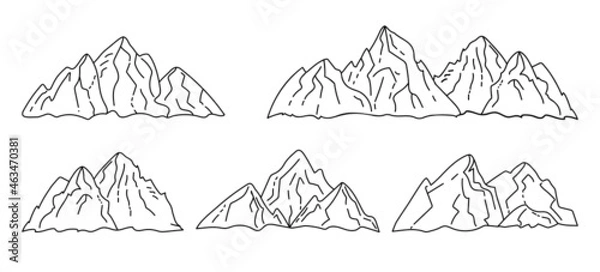 Fototapeta Set of outline mountains. Peak icon. Concept adventure, mountaineering, tourism
