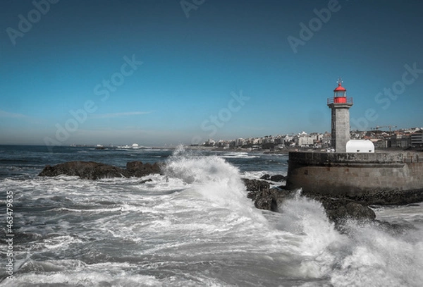 Obraz lighthouse waves porto red sea