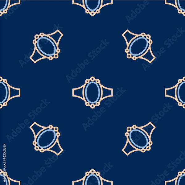 Fototapeta Line Diamond engagement ring icon isolated seamless pattern on blue background. Vector
