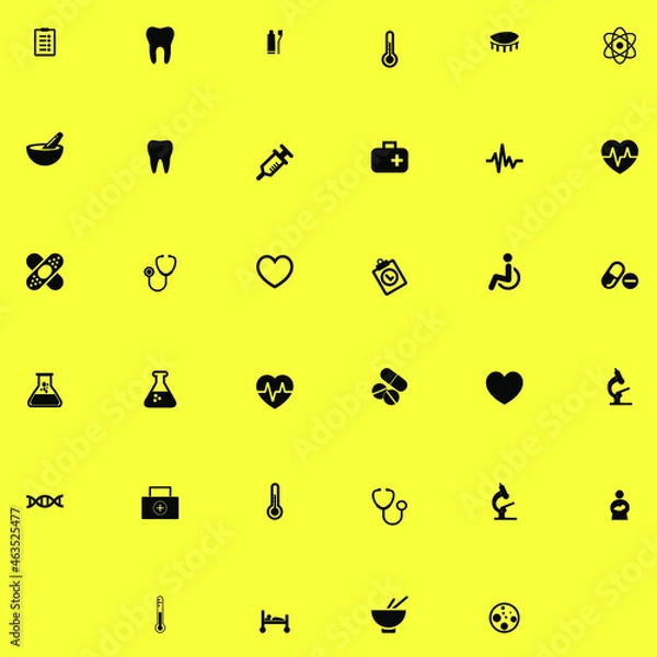 Obraz Medical flat icon vector collection set on yellow background