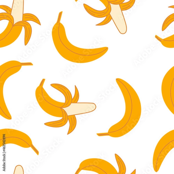 Fototapeta Seamless pattern with bananas. Simple vector flat illustration with fruits on a white background. Organic plant food