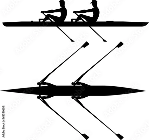 Obraz Double scull rowboat team training before competition, black silhouette
