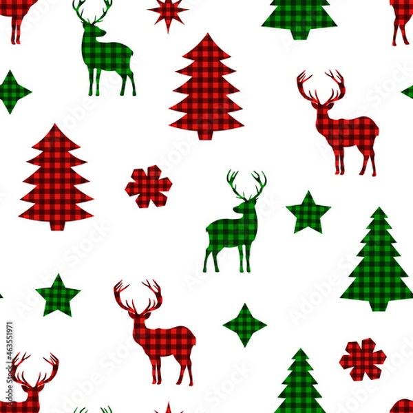 Obraz Seamless pattern Christmas trees reindeer vector illustration