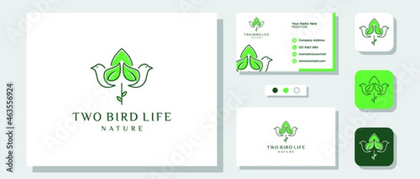 Obraz Bird Leaf Nature Green Flower Tulip Plant Illustration Logo Design with Layout Template Business Card