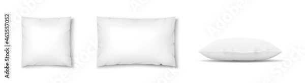 Obraz Realistic white pillow square shape. Comfortable cushion for sleep, rest, relax mockups set
