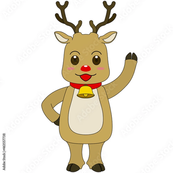 Fototapeta 手を上げて挨拶をするトナカイのキャラクターのイラスト（アウトラインあり）