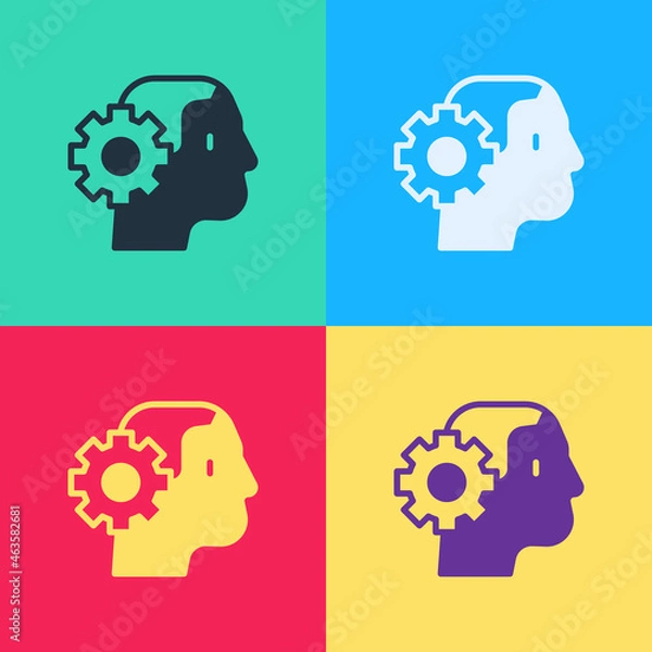 Obraz Pop art Humanoid robot icon isolated on color background. Artificial intelligence, machine learning, cloud computing. Vector