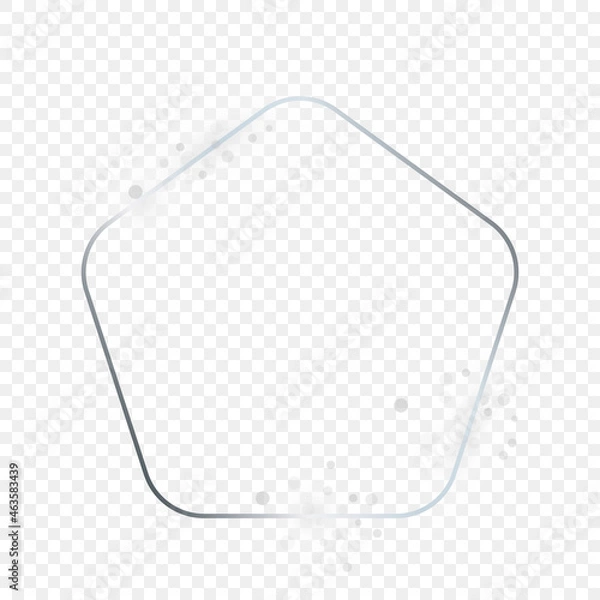 Fototapeta Silver glowing rounded pentagon shape frame with sparkles